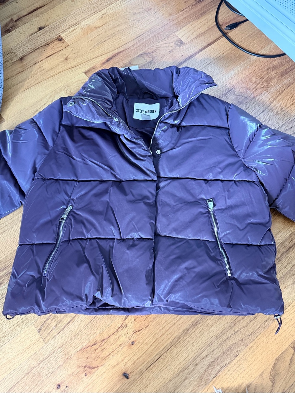 Steve Madden Shiny Plum Quilted Puffer Jacket